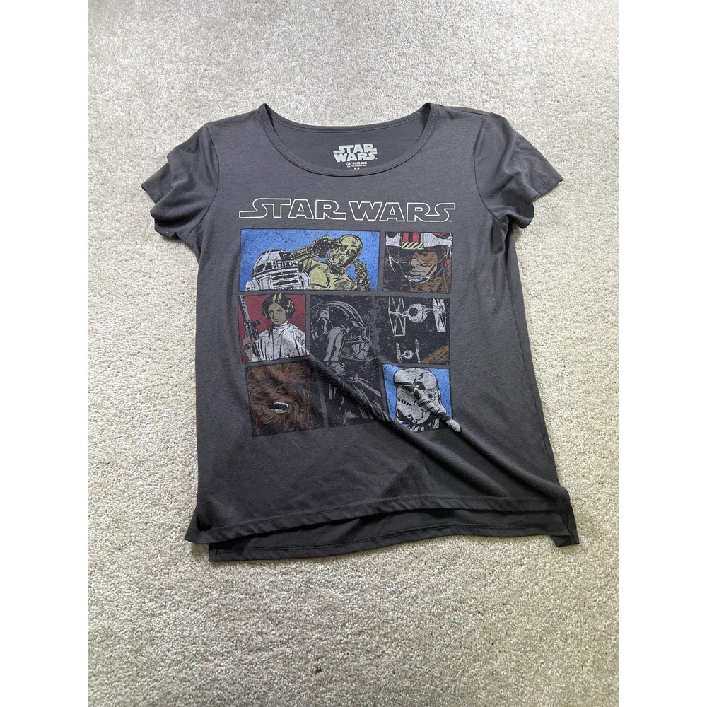 Star Wars Shirt Womens Medium Black Graphic Tee Leia Chewbacca Darth Vader Movie